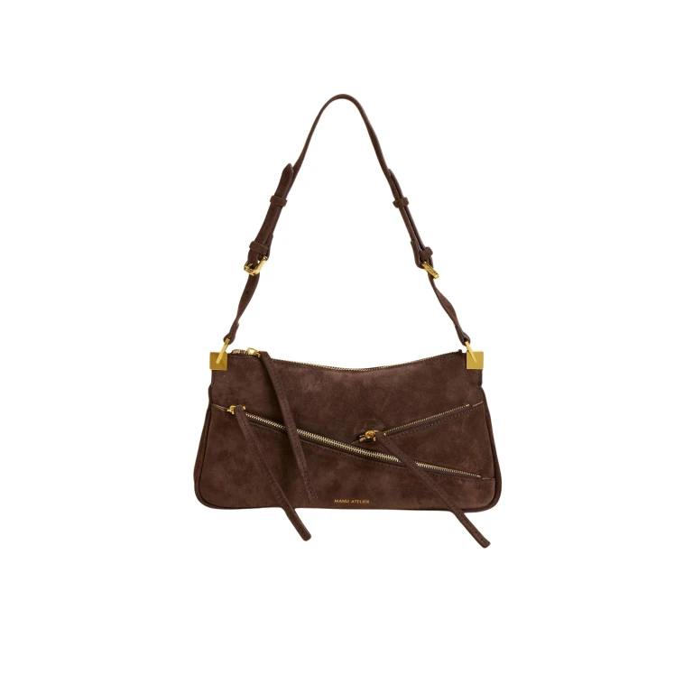 Manu Atelier Three Zipped Baguette Deep Brown Suede luxury Bags from  Luxury Handbags Marketplace