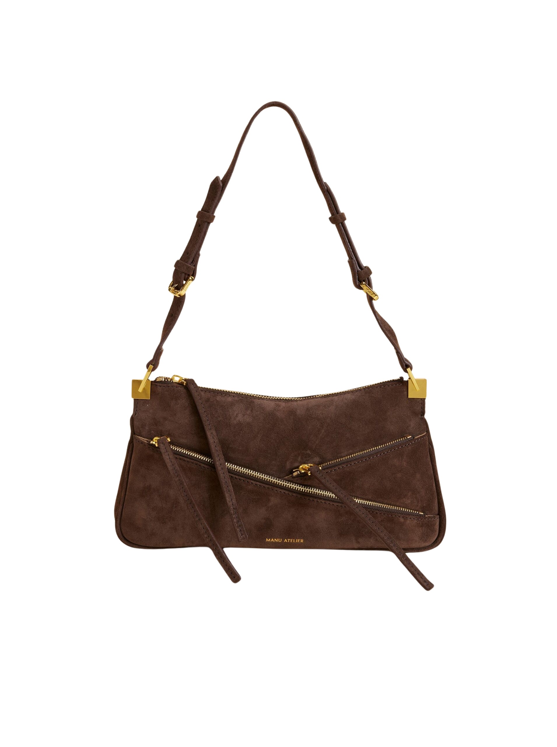 Manu Atelier Three Zipped Baguette Deep Brown Suede luxury Bags from  Luxury Handbags Marketplace