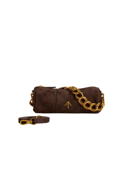 Manu Atelier XX Mini Cylinder Deep Brown Suede luxury Bags from  Luxury Handbags Marketplace