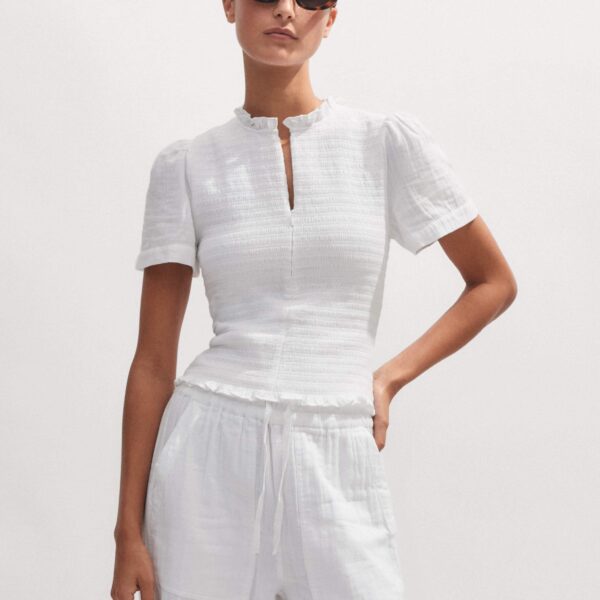 Me and Em Cheesecloth Shirred Zip Top, view 2