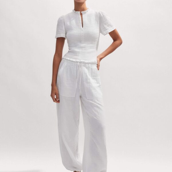 Me and Em Cheesecloth Shirred Zip Top, view 4