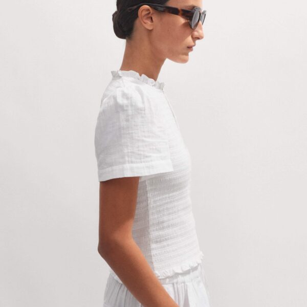 Me and Em Cheesecloth Shirred Zip Top, view 6