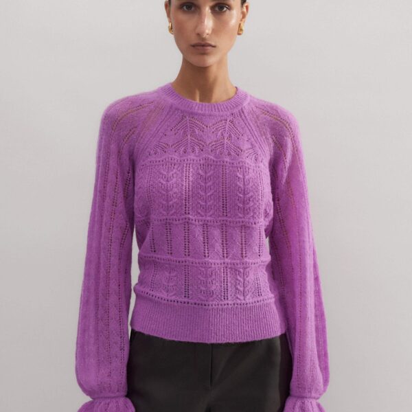 Me and Em Lace Stitch Blouson Sleeve Sweater, view 2