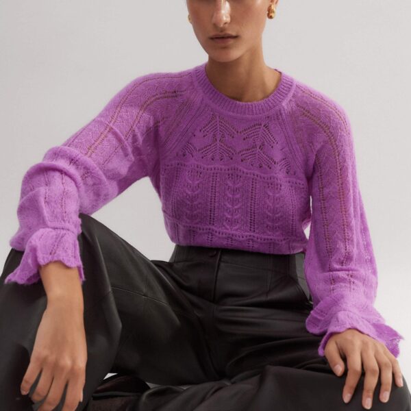 Me and Em Lace Stitch Blouson Sleeve Sweater, view 5