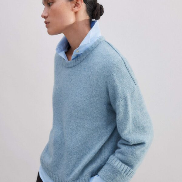 Me and Em Merino Cashmere Silk Mouliné Crop Sweater + Snood, view 3