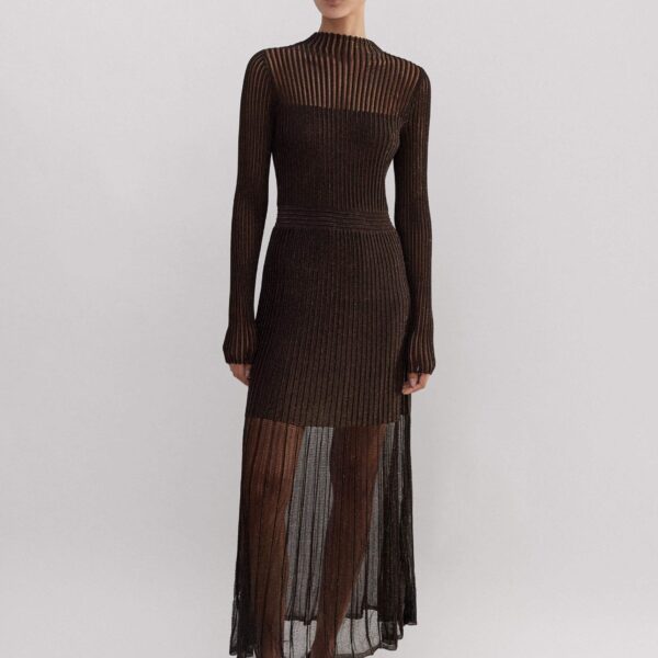 Me and Em Metallic Pointelle Knit Maxi Dress, view 5