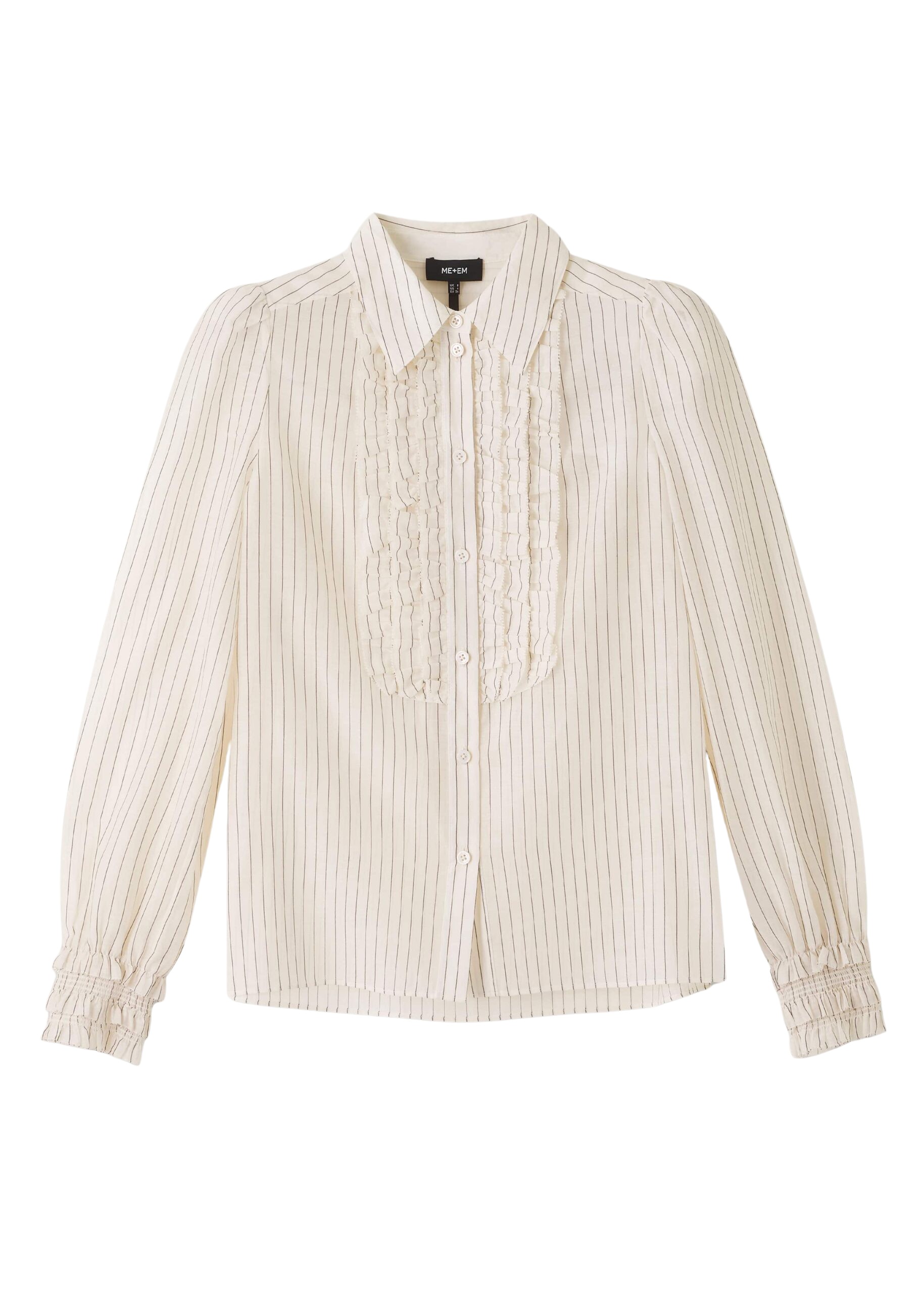 Me and Em Silk Cotton Pinstripe Ruffle Blouse