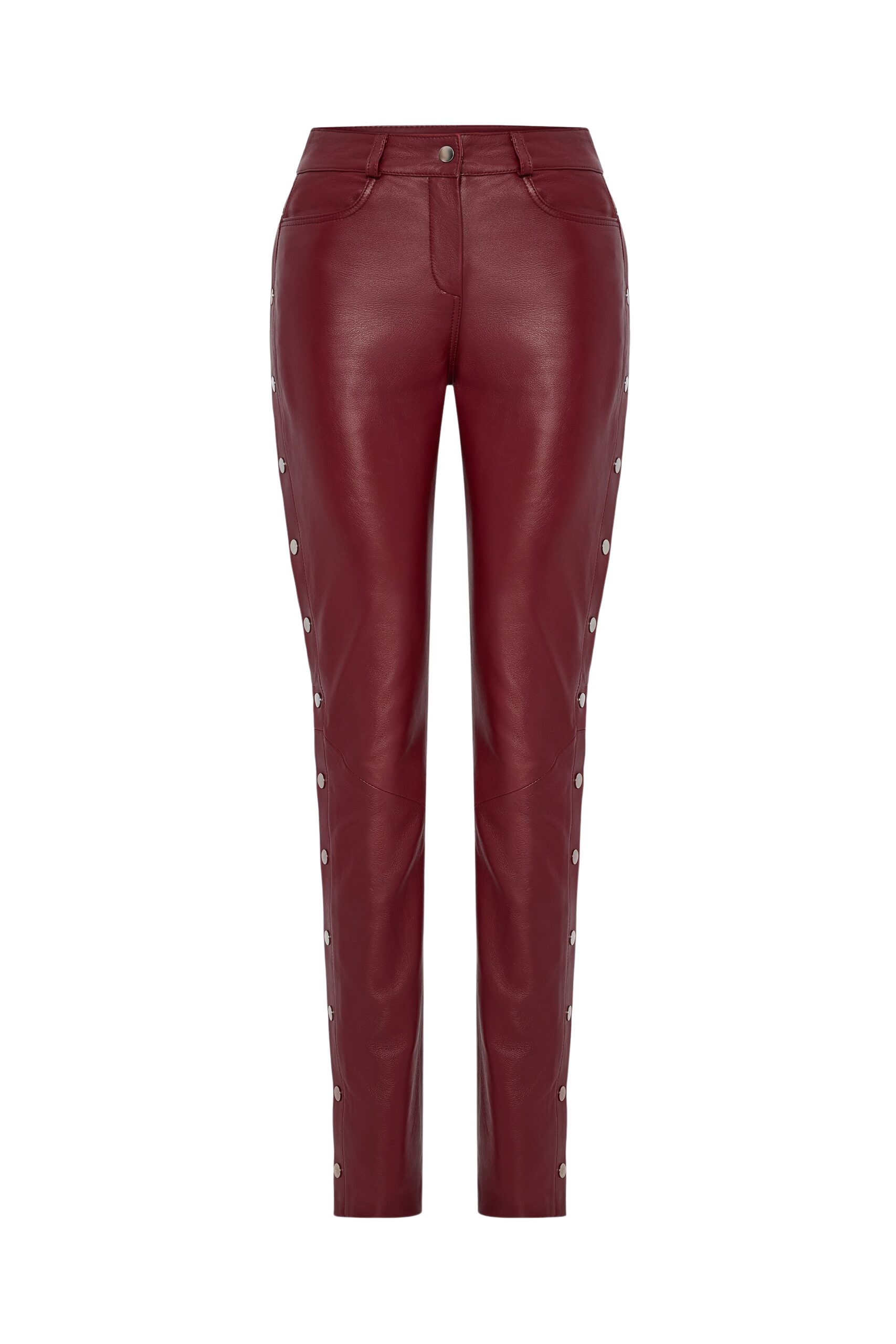 Pritch London Leather Popper Trousers Wine Red