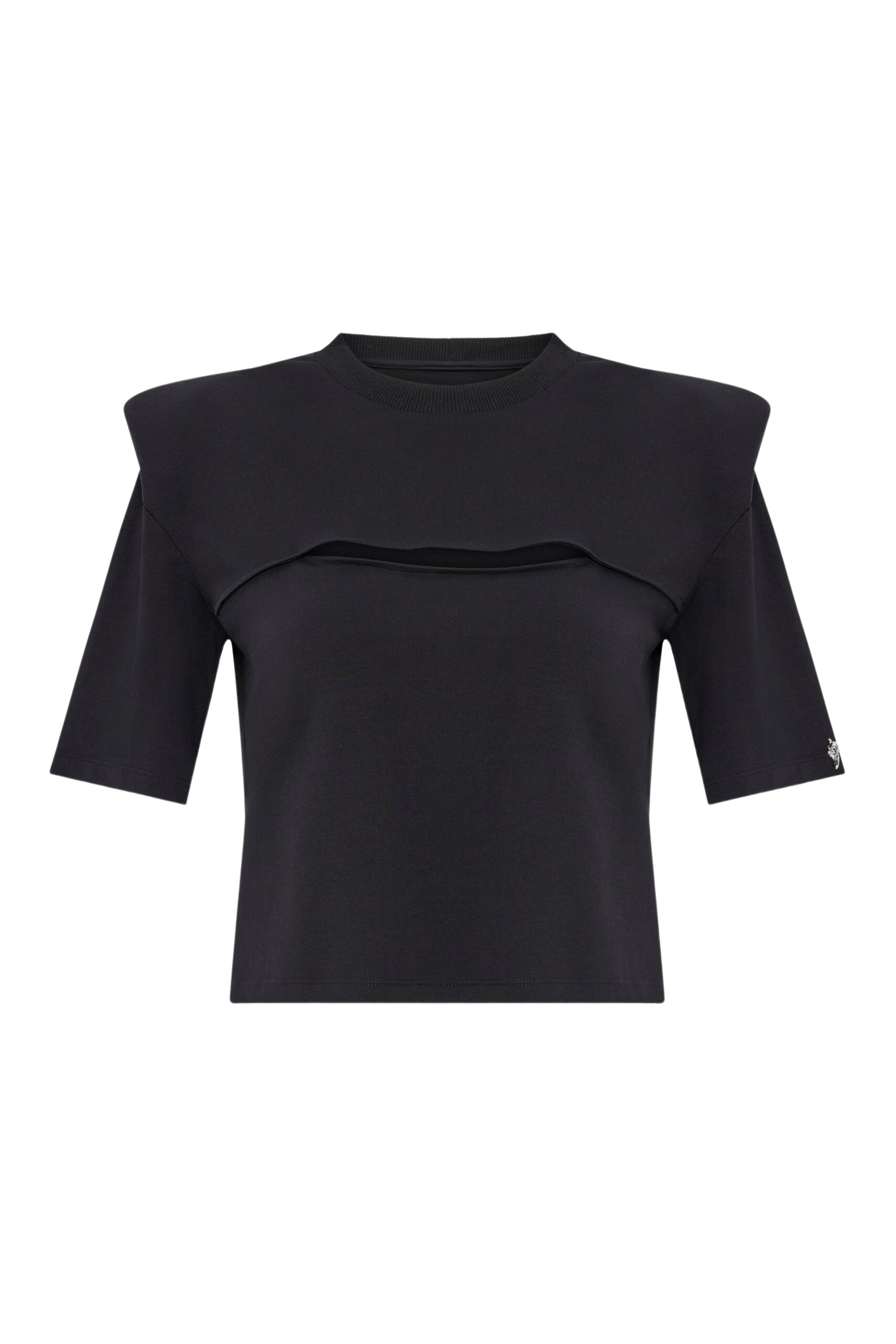 Pritch London Power Shoulder Cut Out T-Shirt Black Top