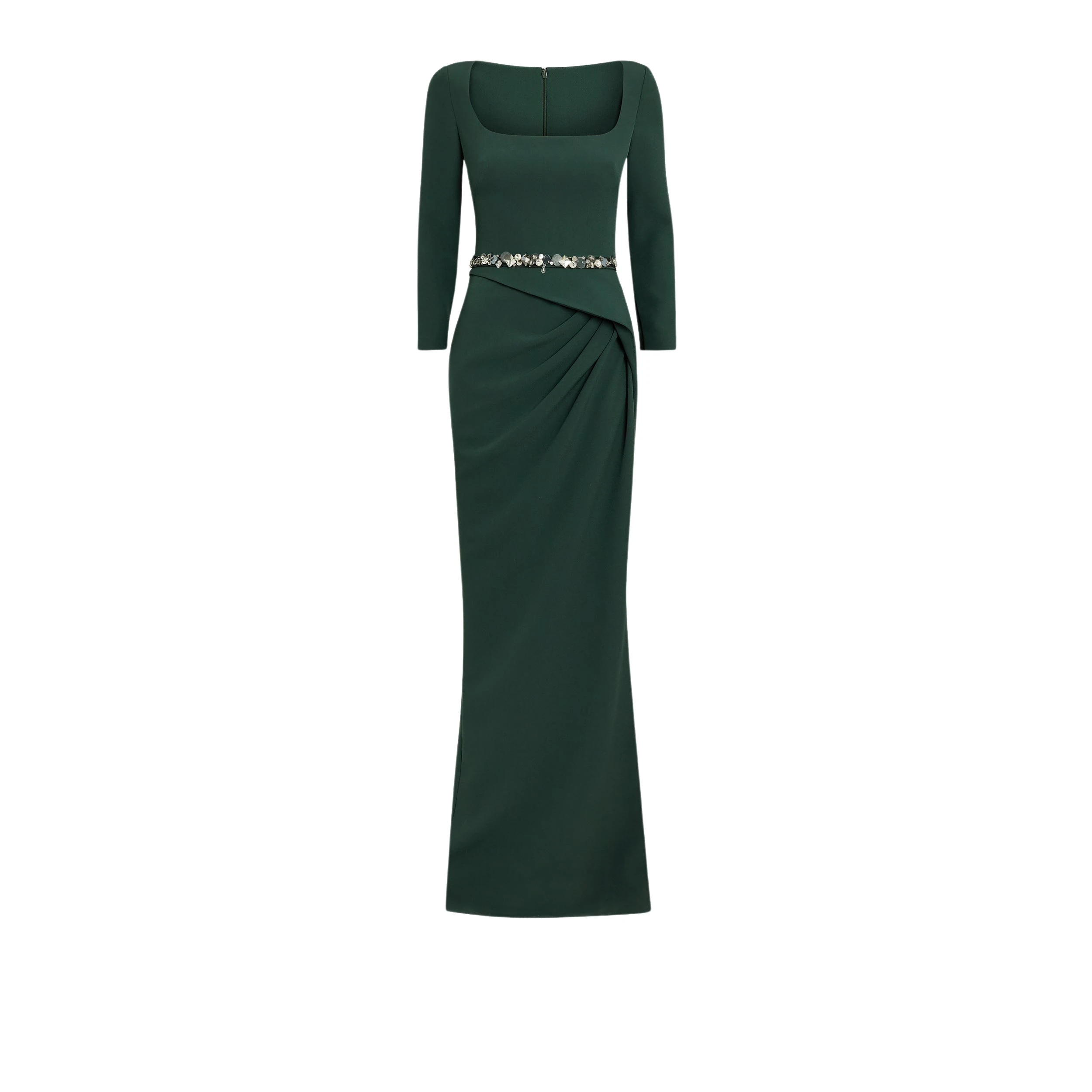 Safiyaa-Mahir-Darkest-Spruce-Long-Dress-With-Embroidered-Belt70112_nobg Safiyaa Clothing luxury Clothing from Luxury Handbags Marketplace