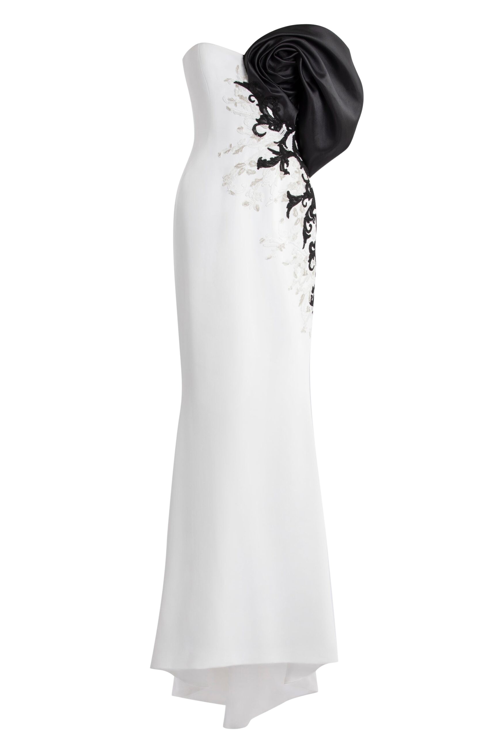 Saiid Kobeisy Crepe straight fit dress with mikado one sided, off-shoulder sleeve