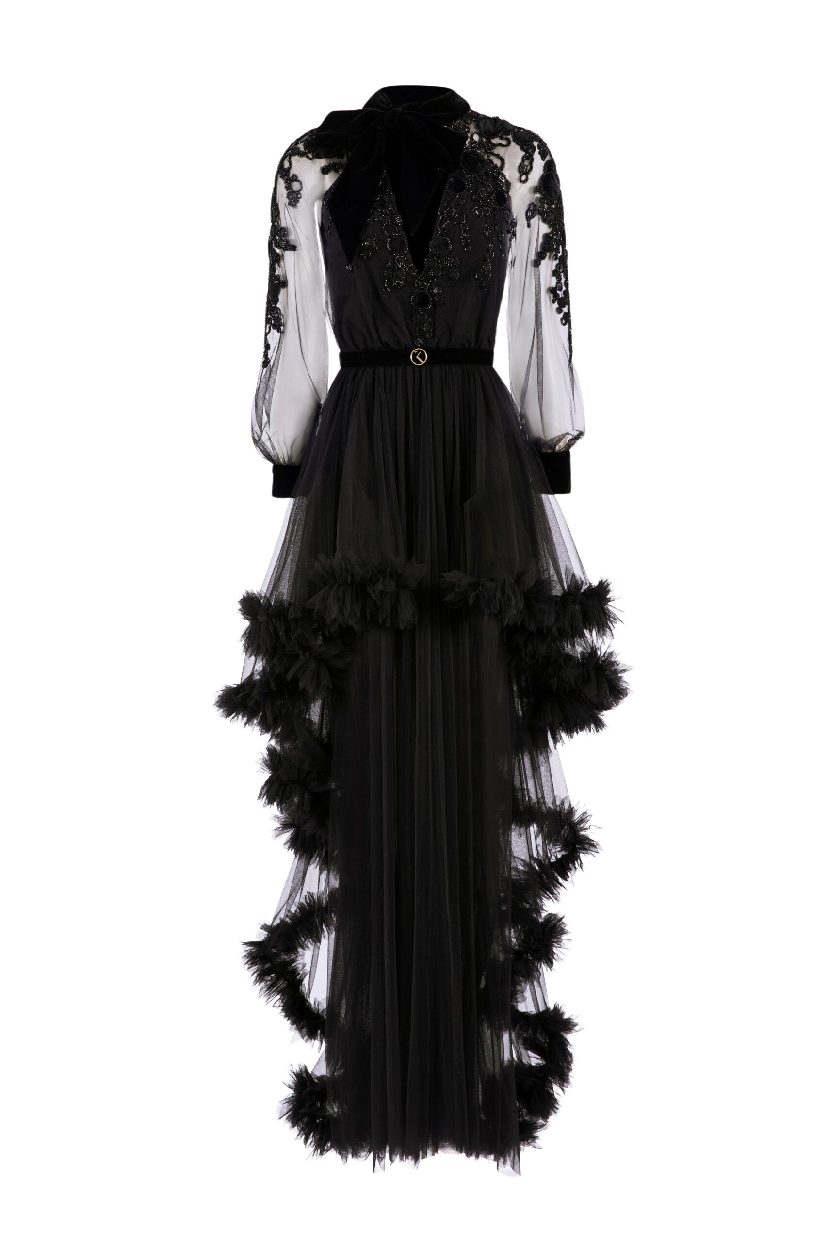 Saiid Kobeisy Embroidered tulle dress with ruffles
