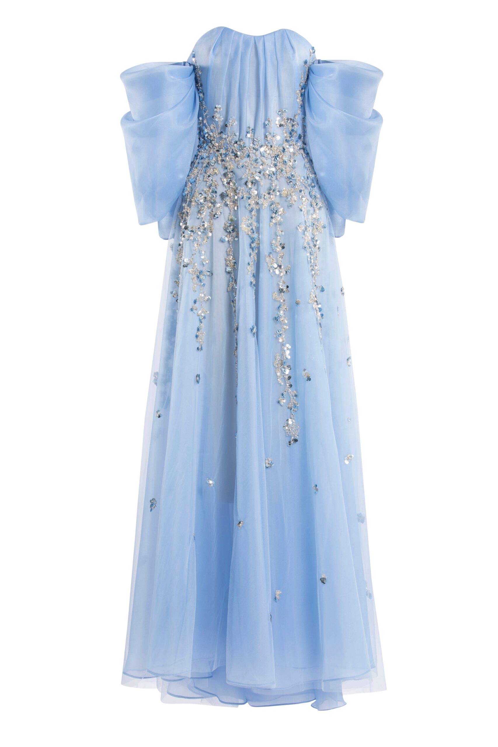 Saiid Kobeisy Organza dress with dotted beading and pleated of-shoulder sleeves