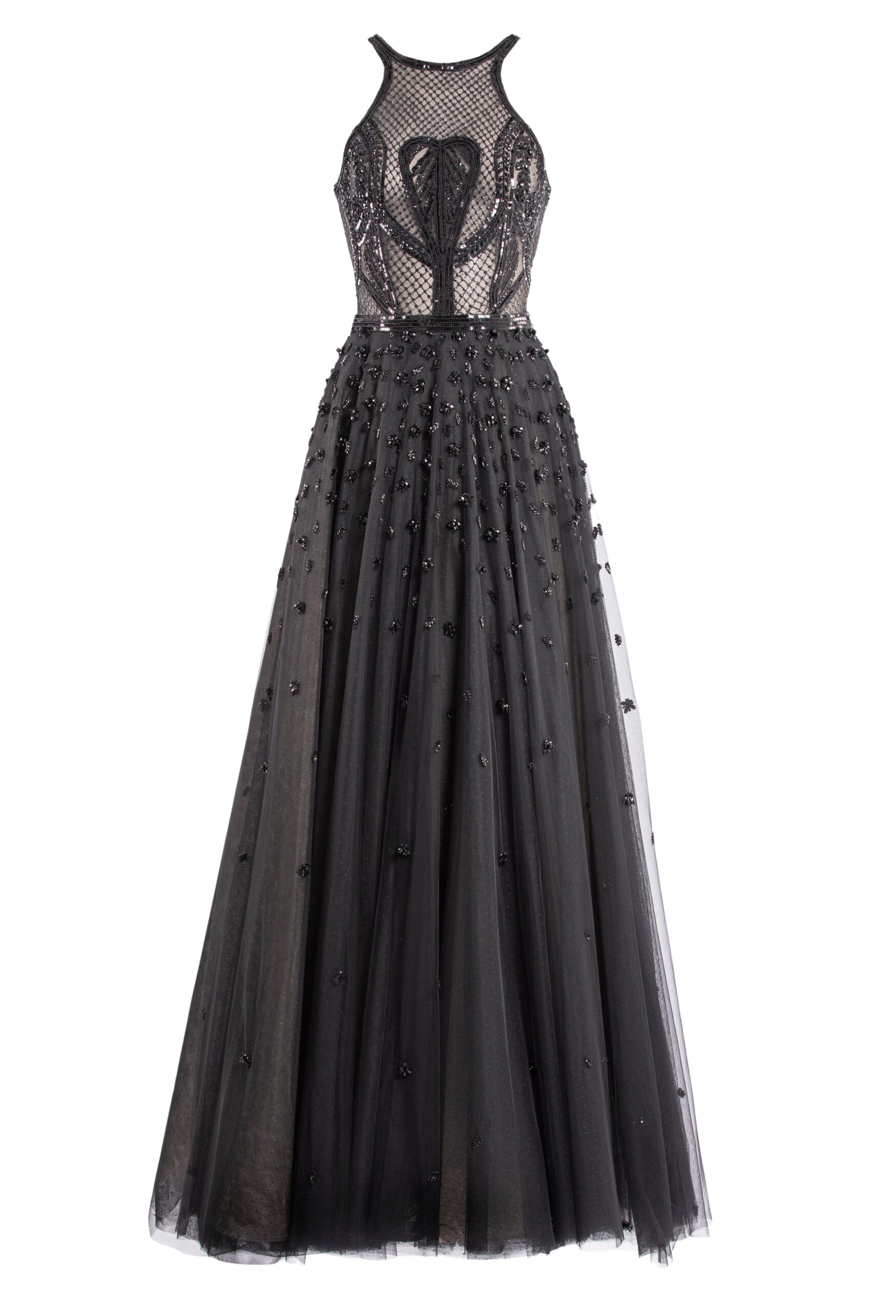 Saiid Kobeisy Tulle beaded dress with halter neckline