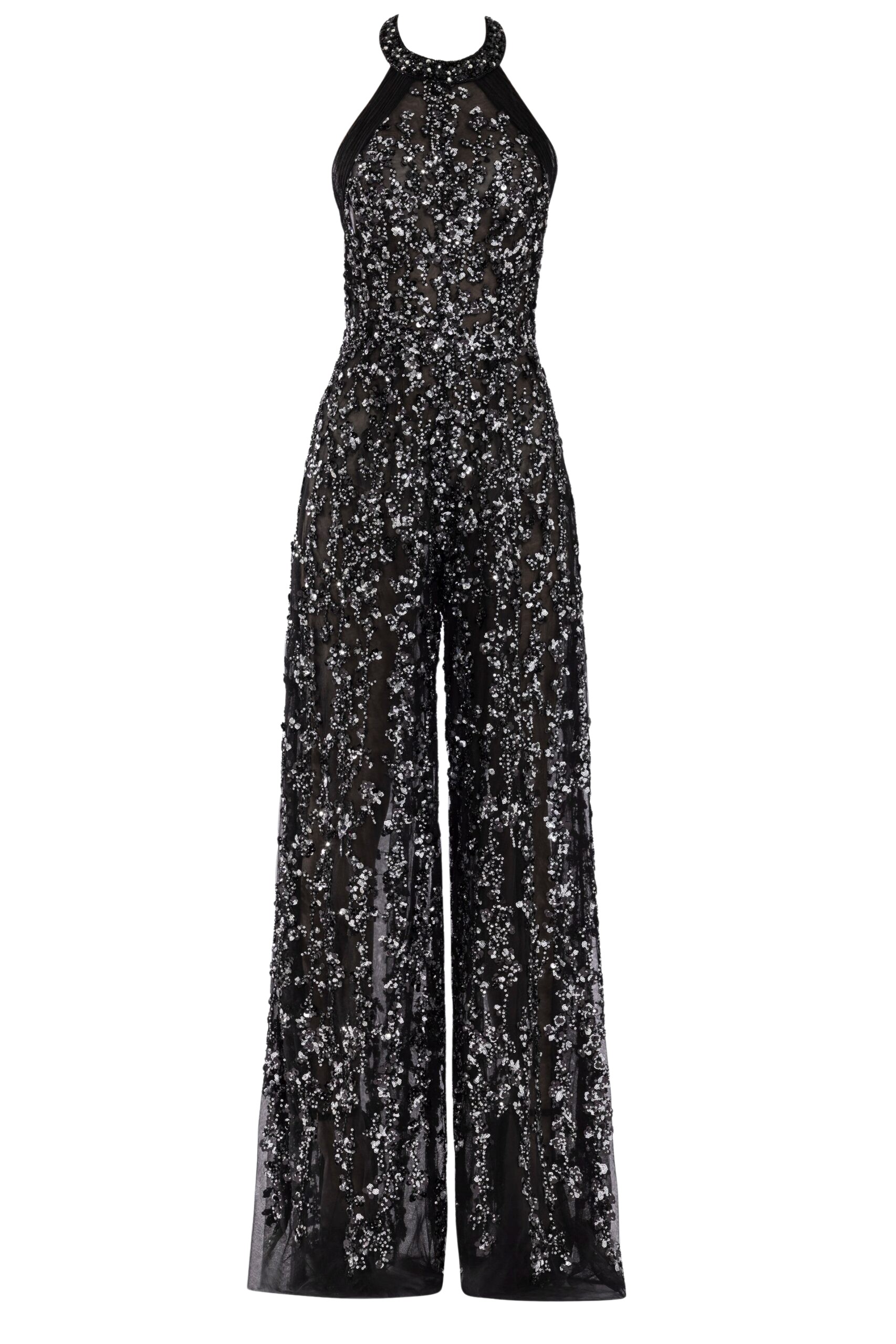 Saiid Kobeisy Tulle beaded jumpsuit with halter neckline