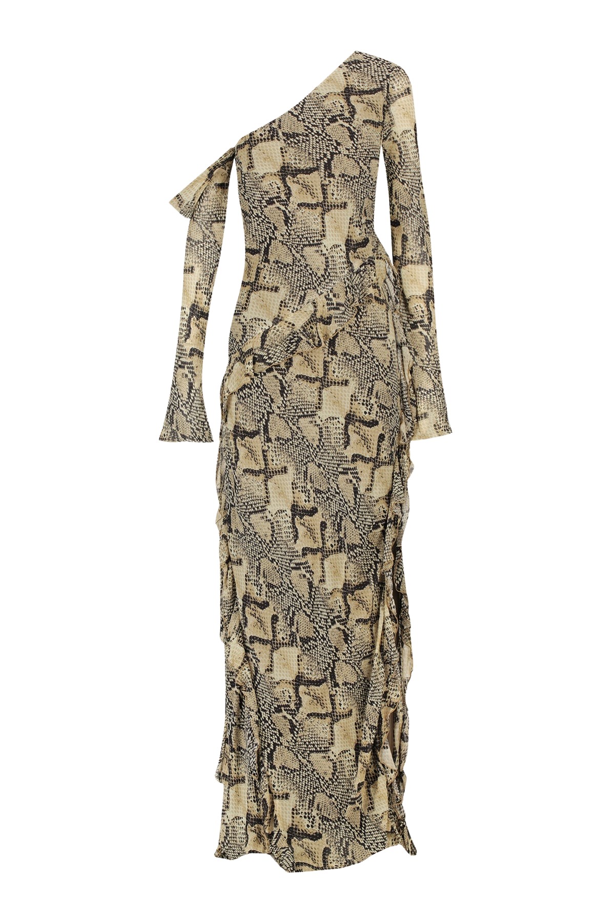 Shona Joy Hadiya Asymmetrical Long Sleeve Ruffle Maxi Dress