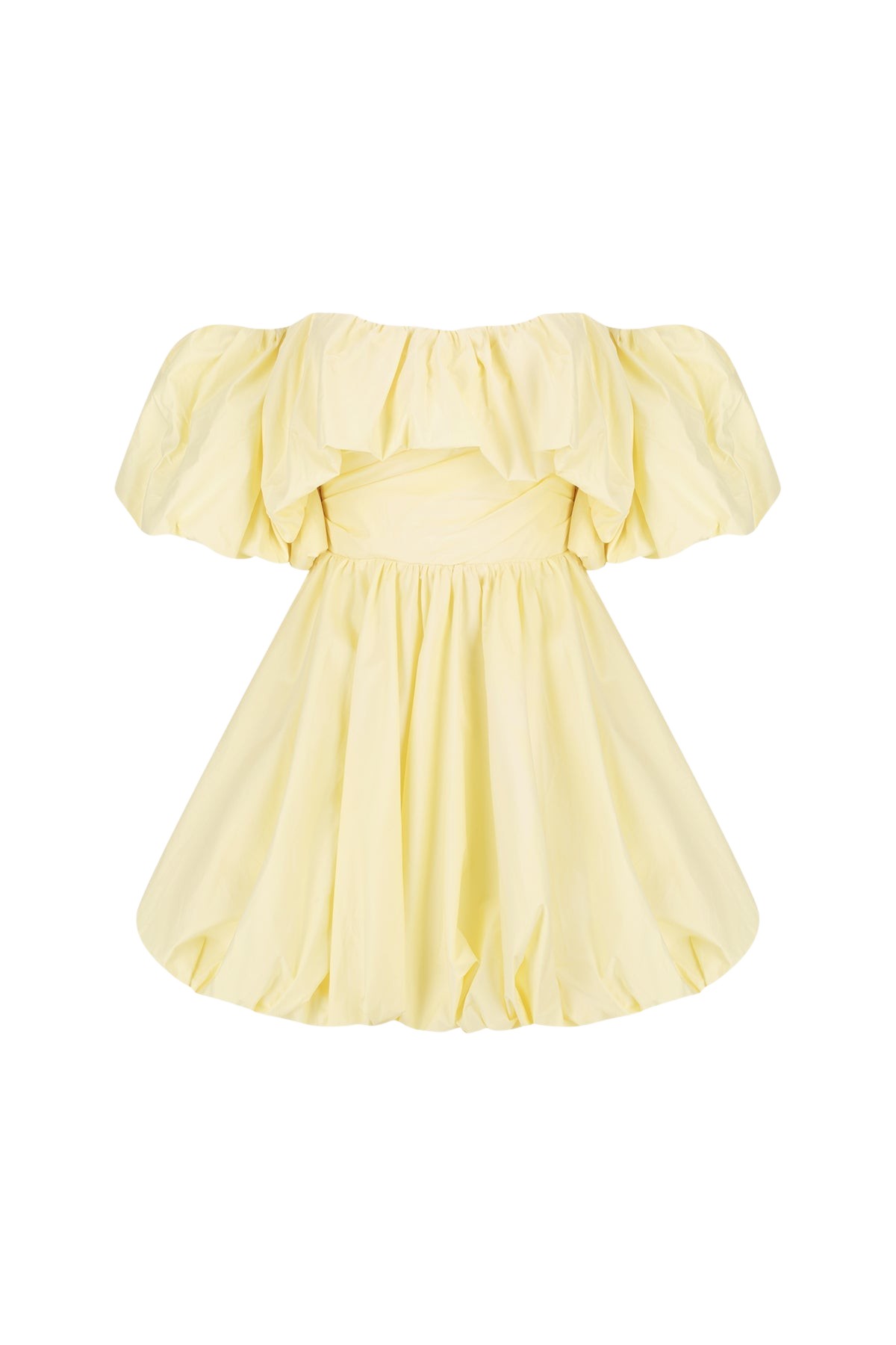 Shona Joy Maiori Off Shoulder Draped Bubble Mini Dress – Lemon