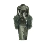 Metallic Feather Dress luxury Clothing from  Luxury Handbags Marketplace