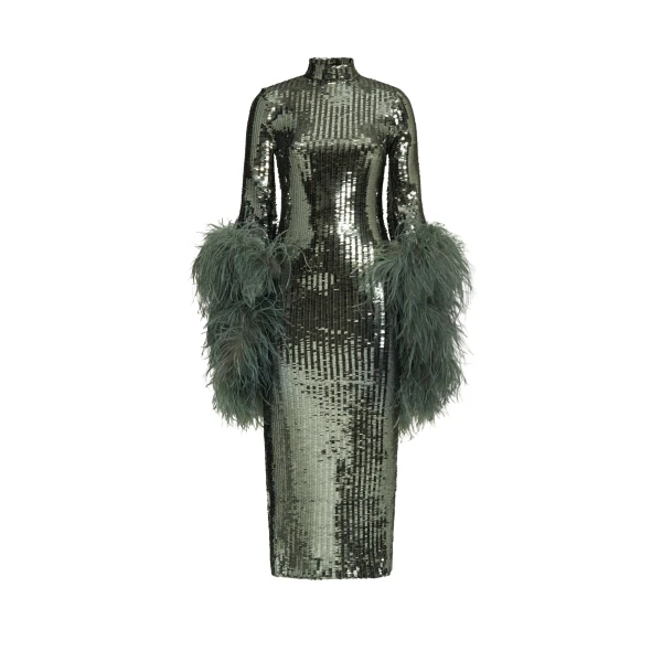 Metallic Feather Dress luxury Clothing from  Luxury Handbags Marketplace