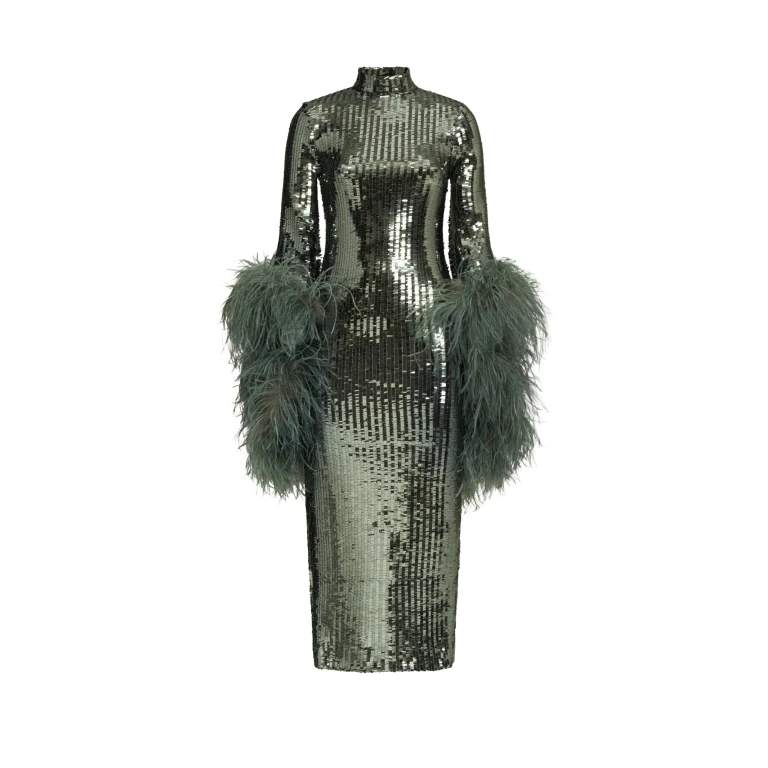 Metallic Feather Dress luxury Clothing from  Luxury Handbags Marketplace