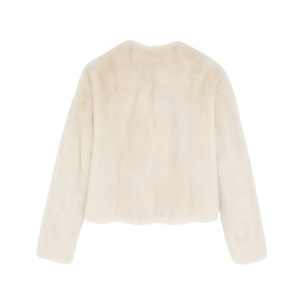 Yves Salomon Long-Haired Mink Fur Round Neck Jacket