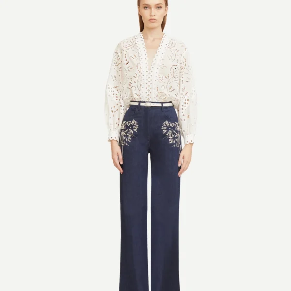 Zuhair Murad Denim Embroidered Trousers, view 2
