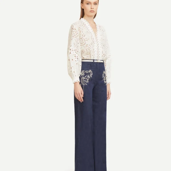 Zuhair Murad Denim Embroidered Trousers, view 3