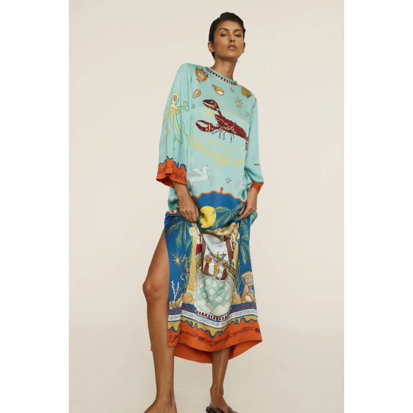 Alemais Surrealist Summer Midi Silk Dress
