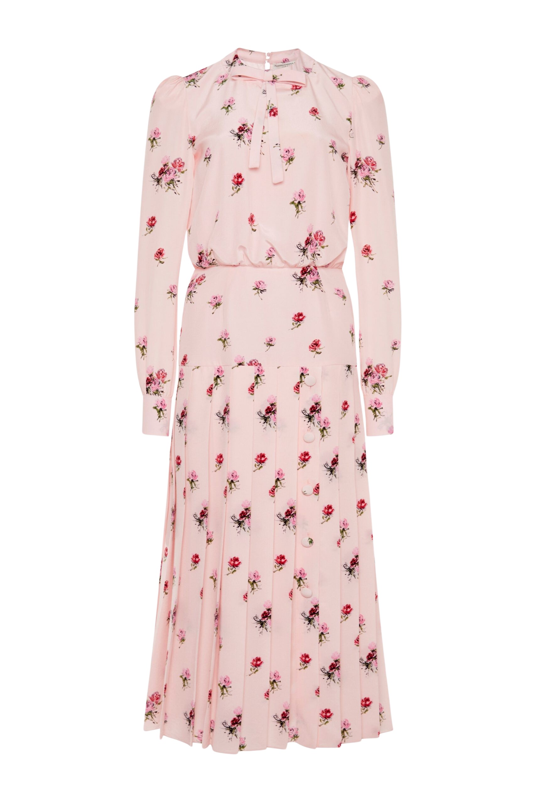Alessandra Rich Rose Print Pleated Dress