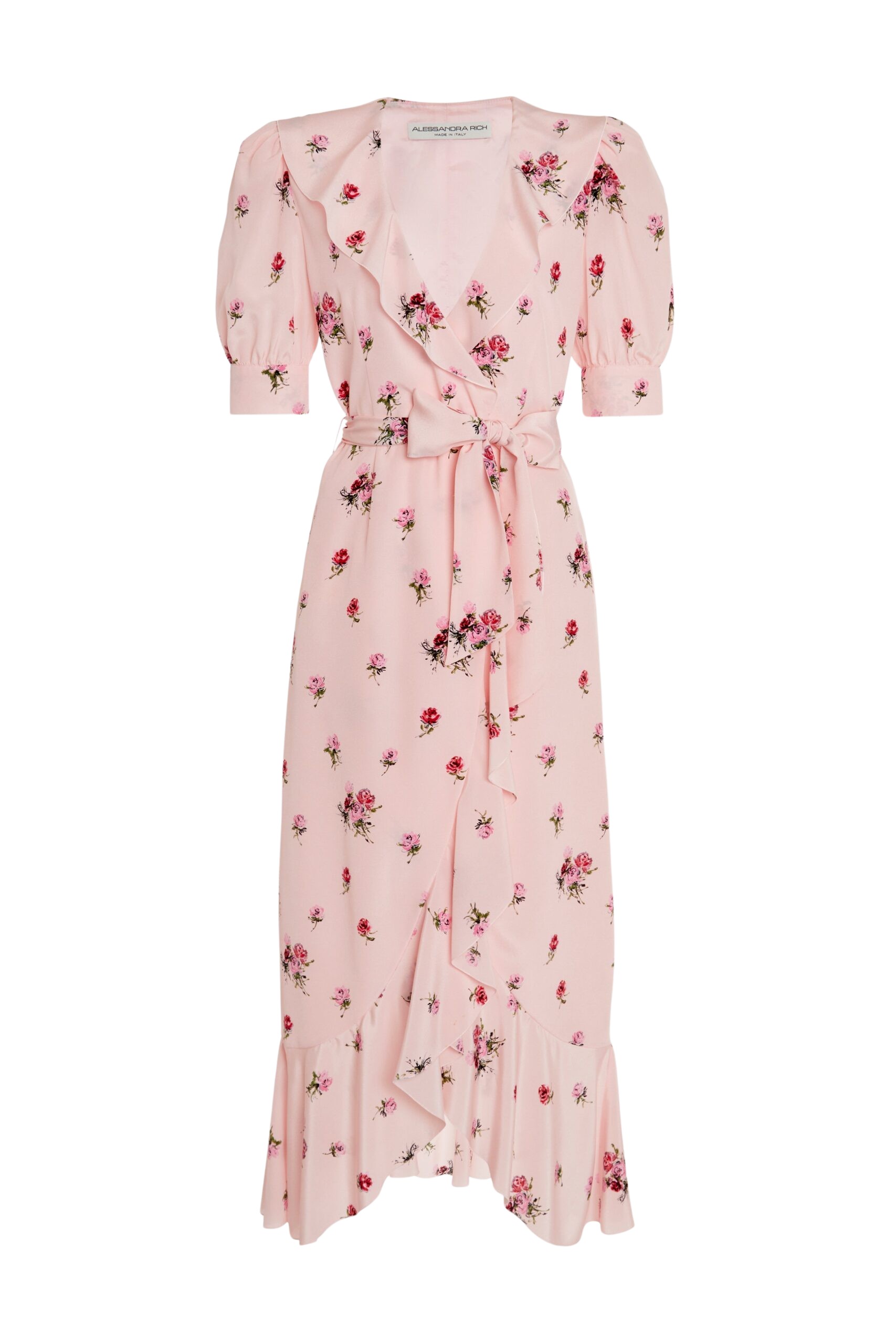 Alessandra Rich Rose Print Wrap Dress