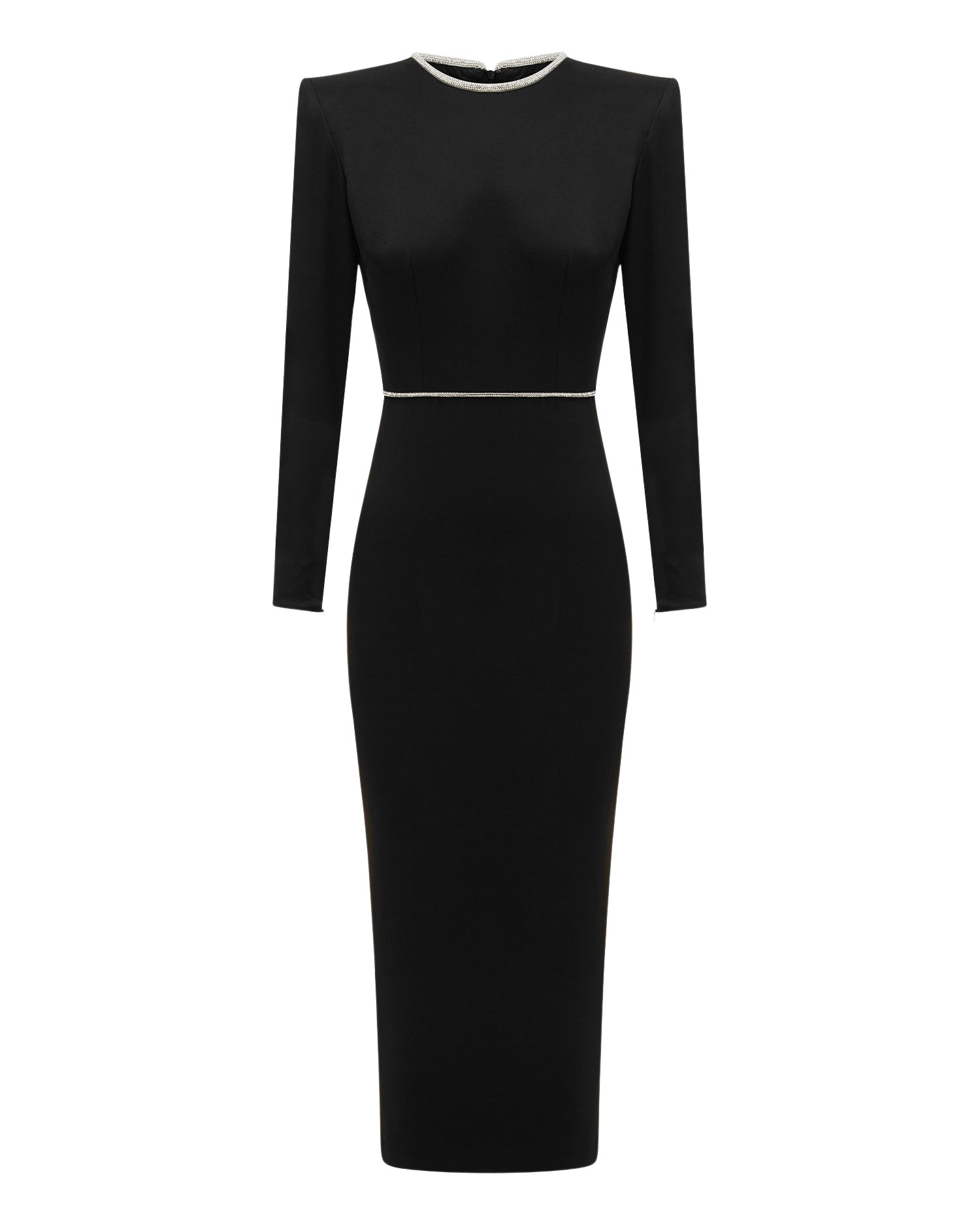 Alex Perry Crystal Trimmed Long Sleeve Dress in Satin