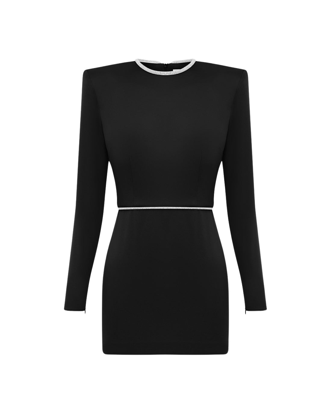 Alex Perry Crystal Trimmed Long Sleeve Mini Dress in Satin