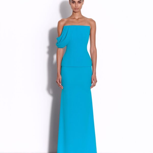 Alex Perry Draped Sleeve Longline Corset Gown in Crepe, view 2