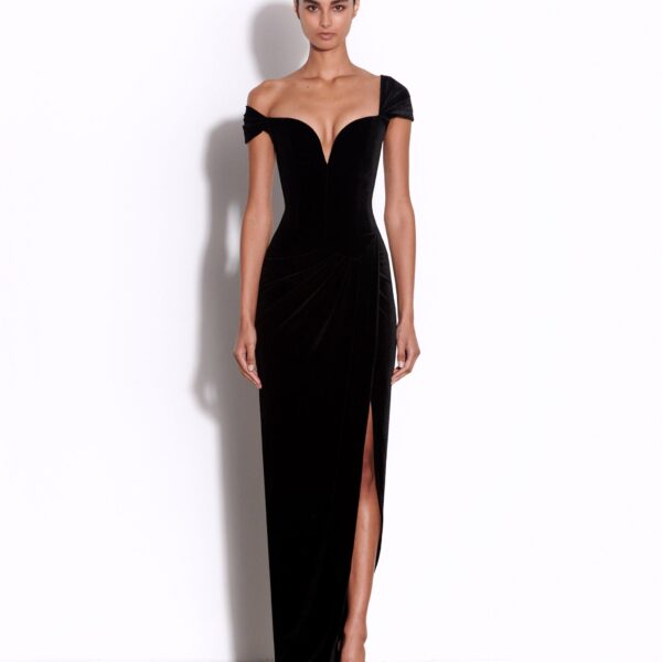 Alex Perry Longline Corset Drape Gown in Velvet, view 2