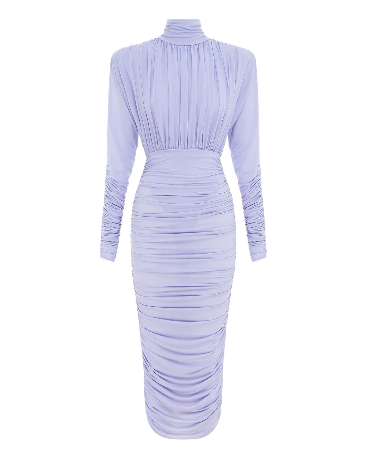 Alex Perry Ruched Turtleneck Dress in Crepe Jersey