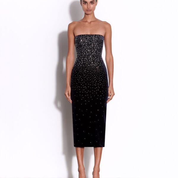 Alex Perry Strapless Dress in Crystal Velvet, view 2