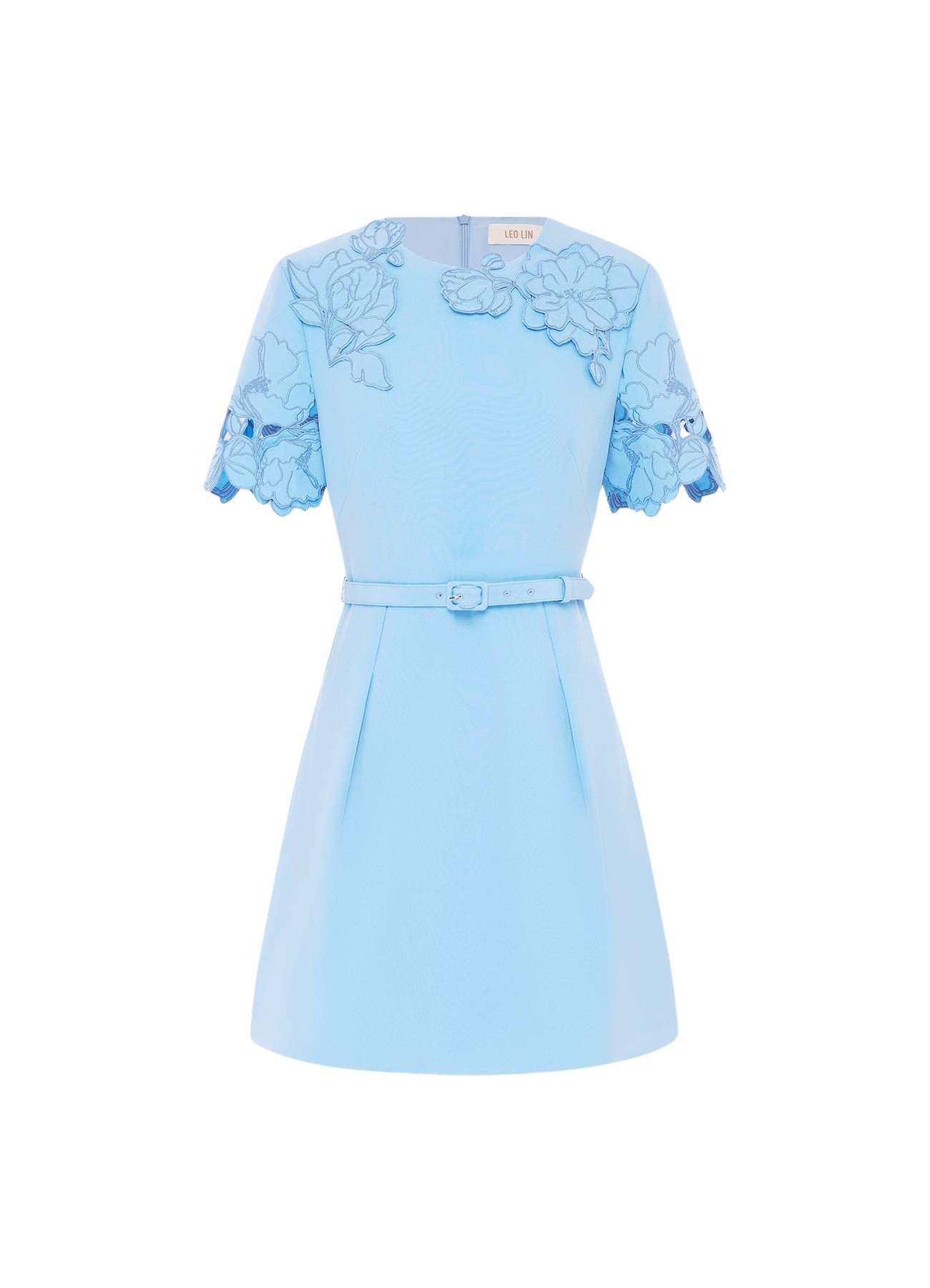 Leo Lin Aurélie Appliqué Short Sleeve Mini Dress – Cornflower Blue