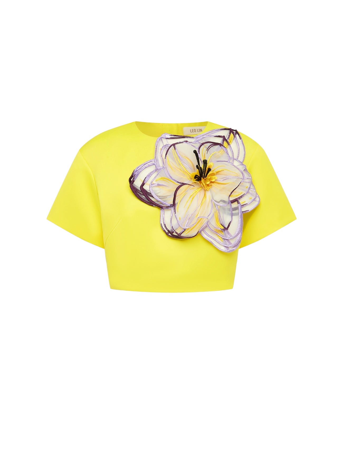 Leo Lin Indie Appliqué Sleeve Top – Iris Print in Yellow