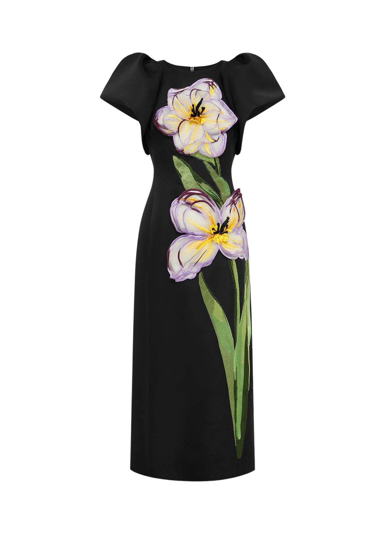 Leo Lin Lucinda Appliqué Floral Maxi Dress – Iris Print in Ebony