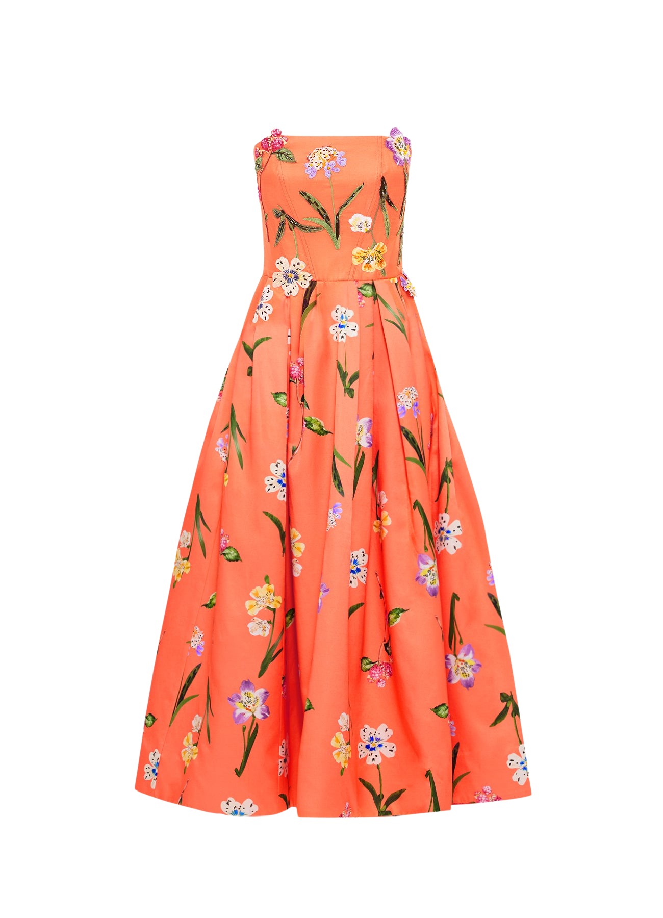 Leo Lin Lynn Bustier Midi Dress – Wild Flower in Coral