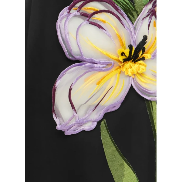 Rayna Appliqué Floral Maxi Dress - Iris Print in Ebony