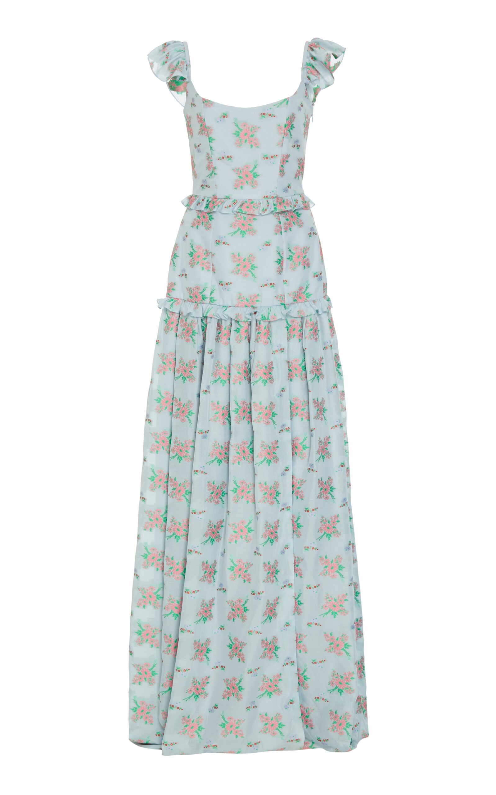 Markarian Arabella Blue and Pink Floral Corset Gown Markarian