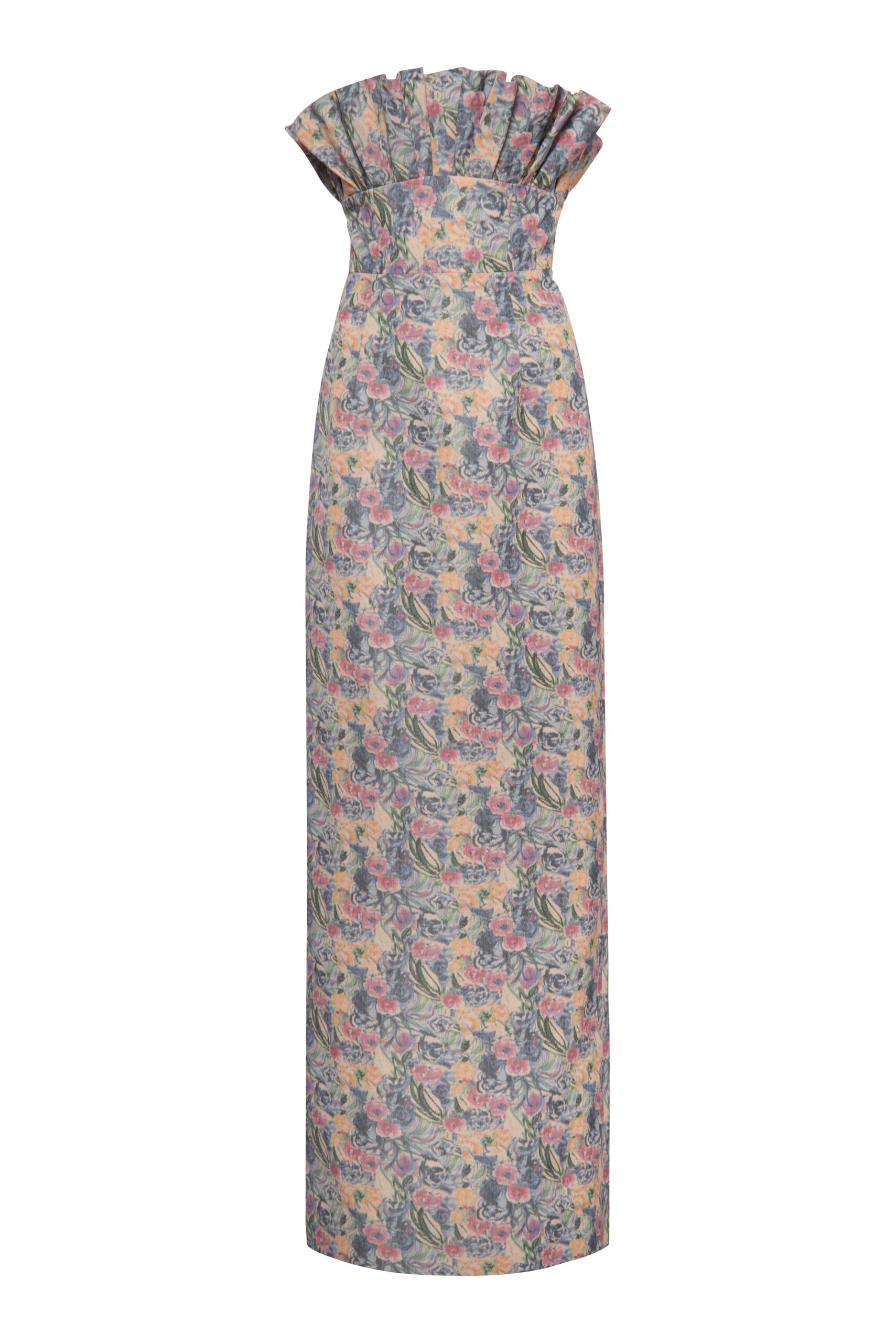 Markarian Demetra Floral Ruffled Bodice Gown Markarian