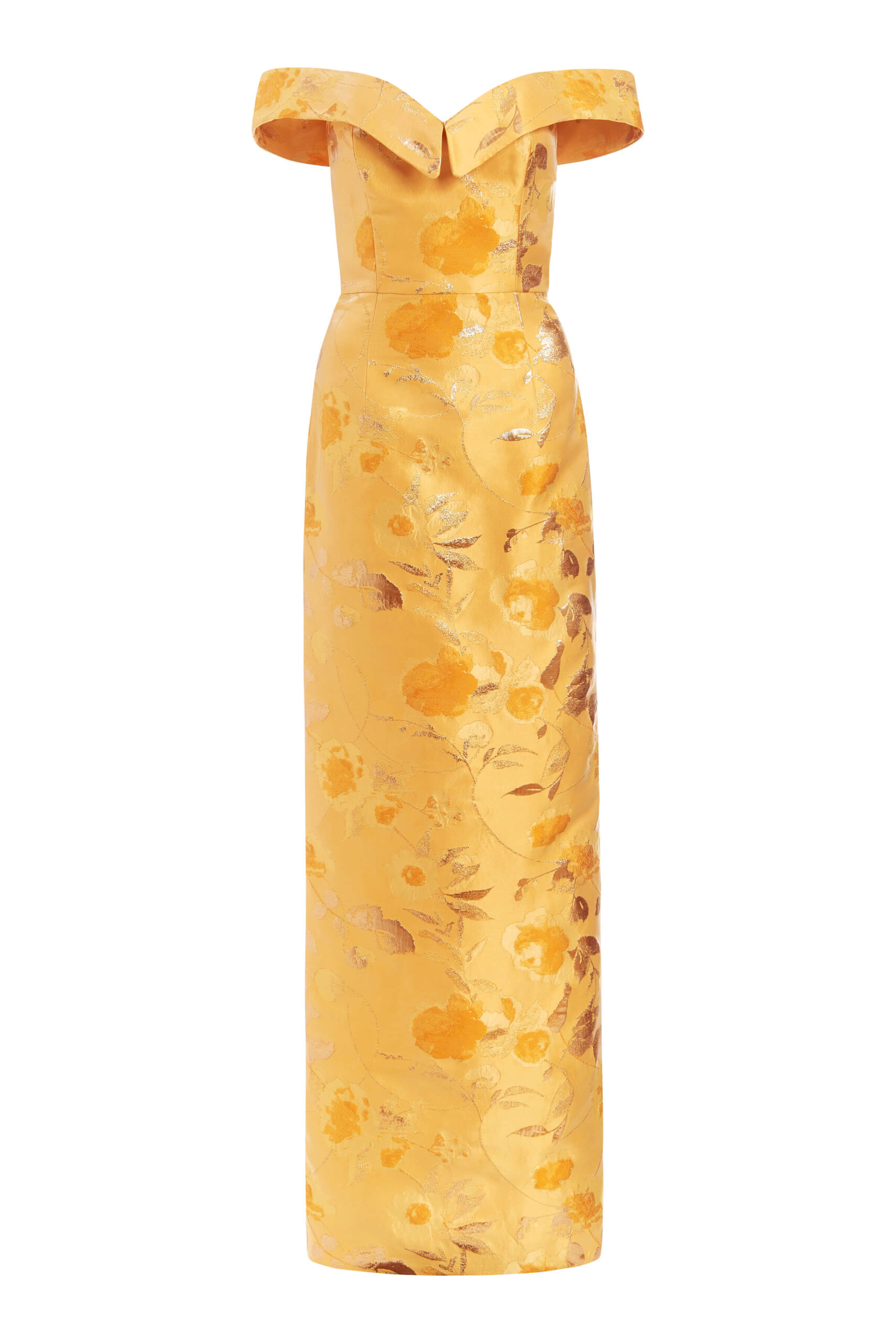 Markarian Sarika Gold Floral Brocade Column Gown Markarian