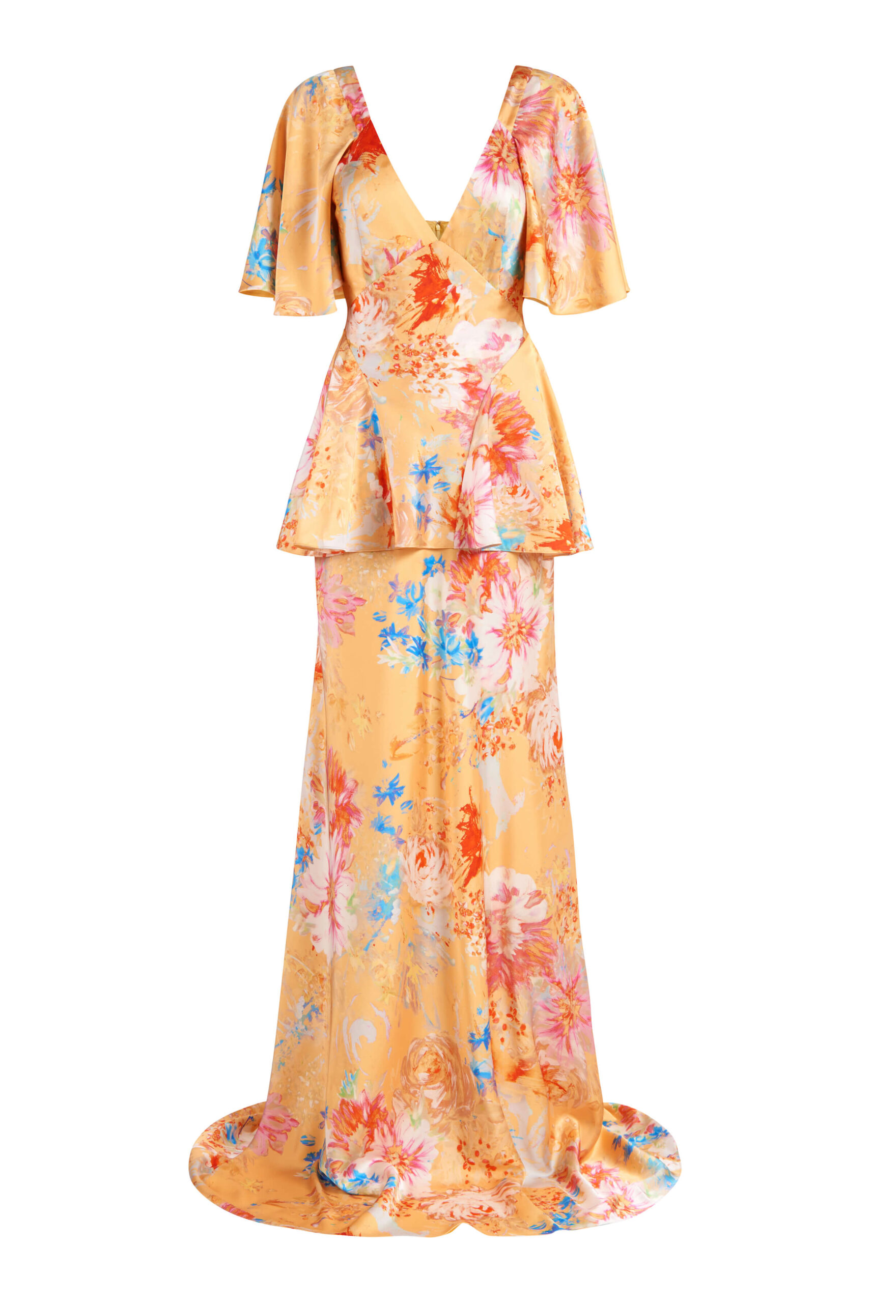 Markarian Willow Yellow Printed Satin Gown Markarian