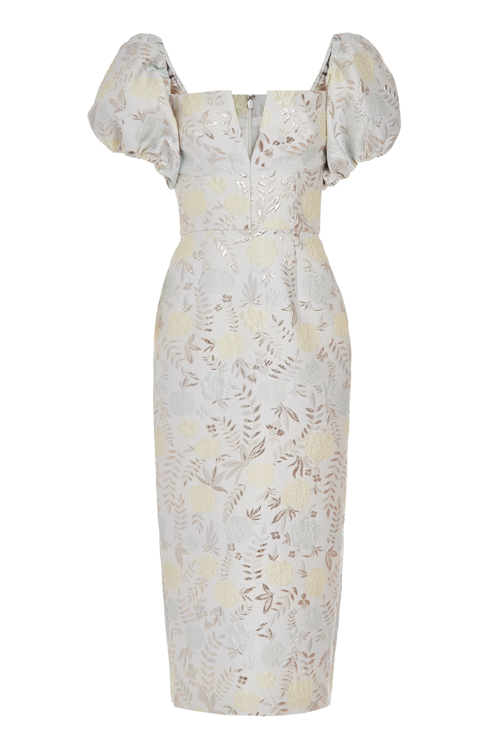 Markarian Yvette Ivory Brocade Puff Sleeve Dress Markarian