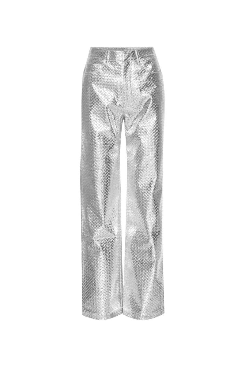 Rotate-Birger-Christensen-Braided-Straight-Pants-Silver86151_nobg Rotate Black Jackets luxury Clothing from Luxury Handbags Marketplace