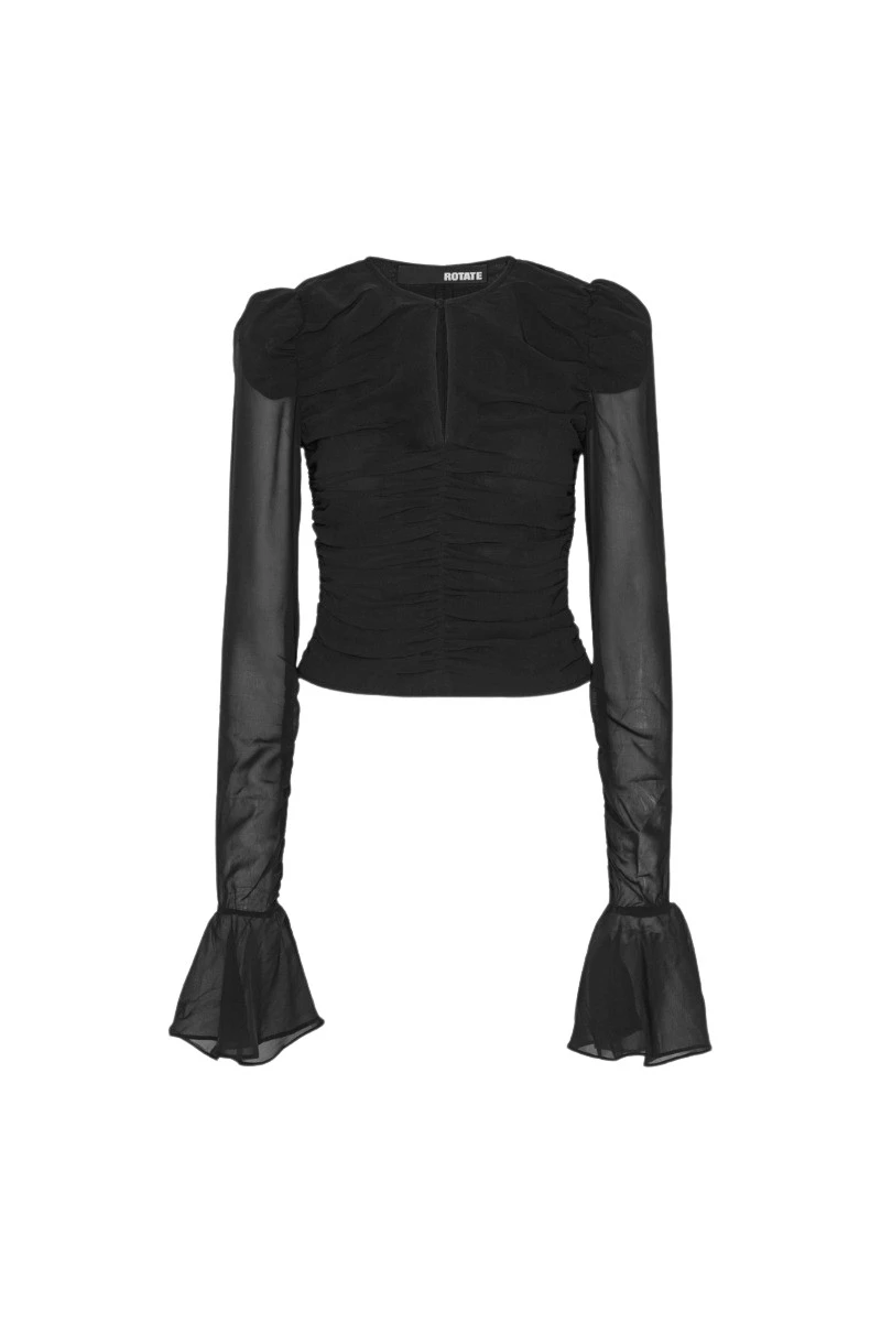 Rotate-Birger-Christensen-Chiffon-Longsleeved-Top-Black89470_nobg Rotate Black Tops luxury Clothing from Luxury Handbags Marketplace