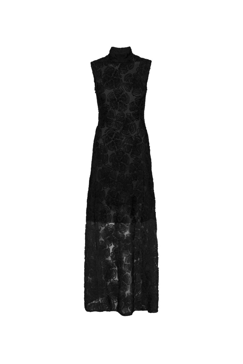 Rotate Birger Christensen Flower Mesh Maxi Dress Black