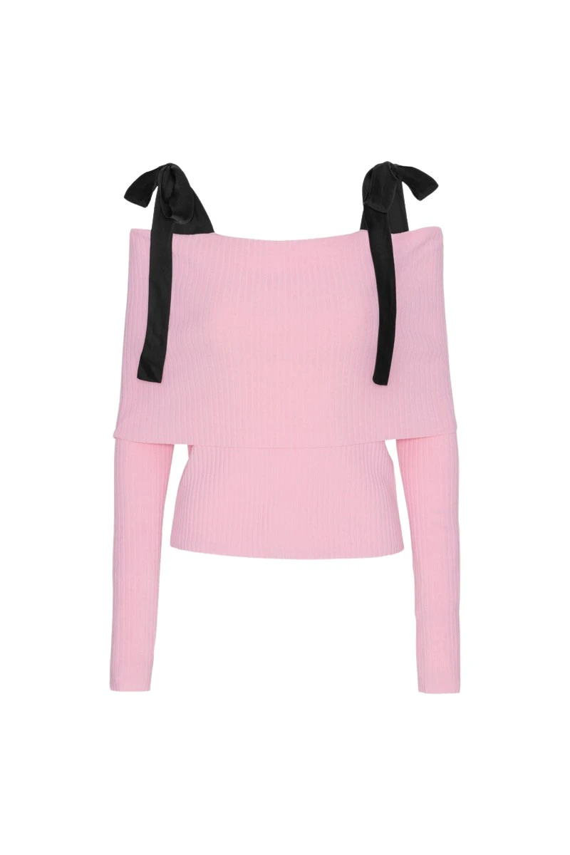 Rotate-Birger-Christensen-Off-Shoulder-Strap-Knit-Pink54526_nobg Rotate Pink Tops luxury Clothing from Luxury Handbags Marketplace